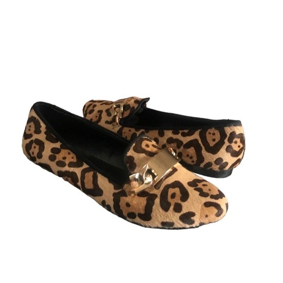Steve Madden Brown Wallace Leopard Loafers Fur  Buckle Flat Casual Shoes Sz 7.5 - Picture 1 of 9
